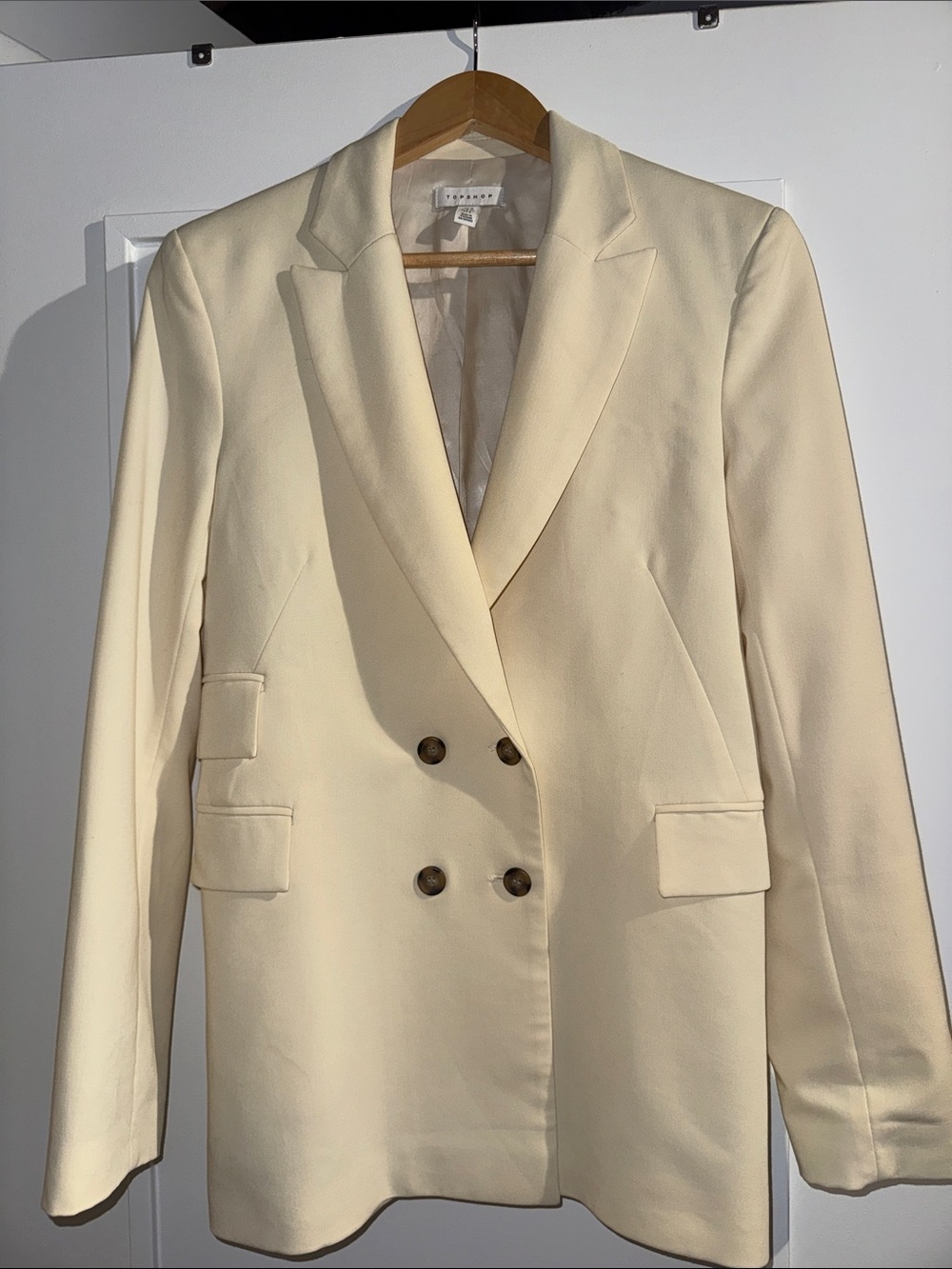 Topshop Cream Double-Breasted Blazer
